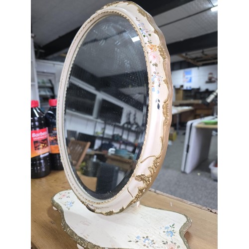 463A - Attractive vintage adjustable dressing table mirror having an ornate wooden frame and base hand pain... 