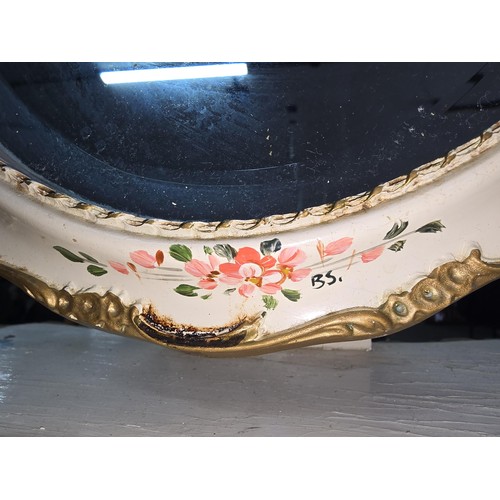 463A - Attractive vintage adjustable dressing table mirror having an ornate wooden frame and base hand pain... 