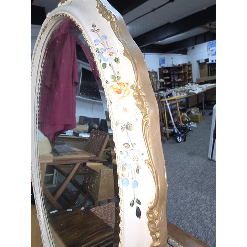 463A - Attractive vintage adjustable dressing table mirror having an ornate wooden frame and base hand pain... 