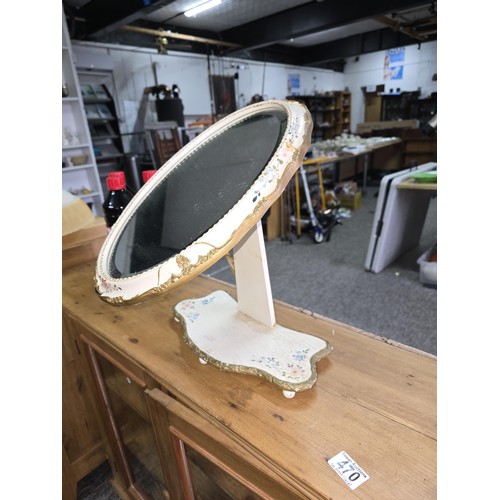 463A - Attractive vintage adjustable dressing table mirror having an ornate wooden frame and base hand pain... 