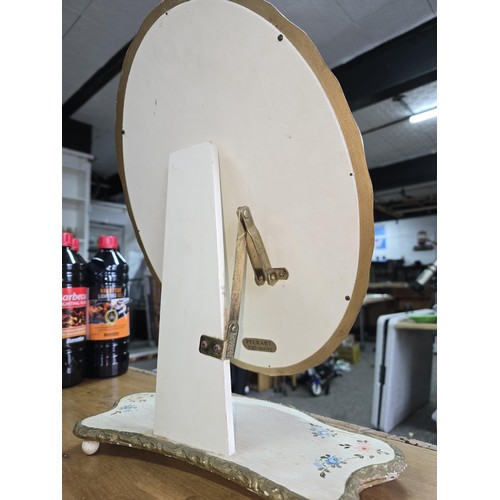 463A - Attractive vintage adjustable dressing table mirror having an ornate wooden frame and base hand pain... 
