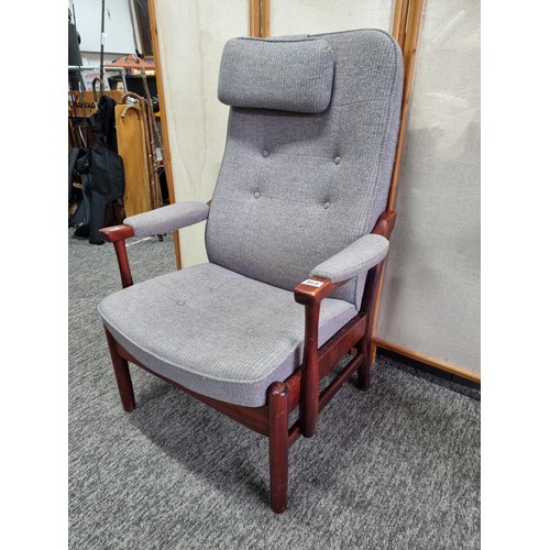 468 - Good quality upholstered reclining arm chair which has a pump up lumber support for the back featuri... 