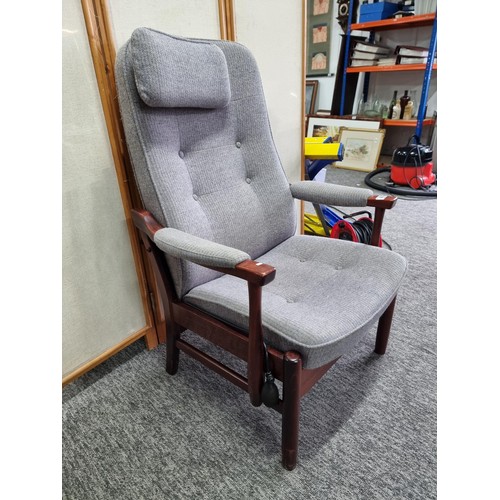 468 - Good quality upholstered reclining arm chair which has a pump up lumber support for the back featuri... 
