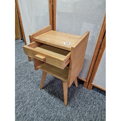 476 - Modern as new retro design solid light oak bedside cabinet featuring a drawer with space below stand... 