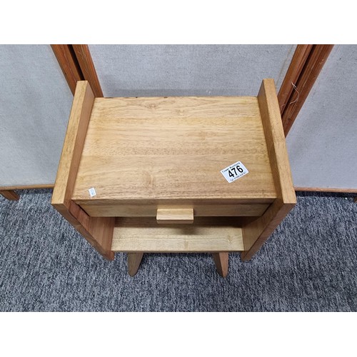 476 - Modern as new retro design solid light oak bedside cabinet featuring a drawer with space below stand... 