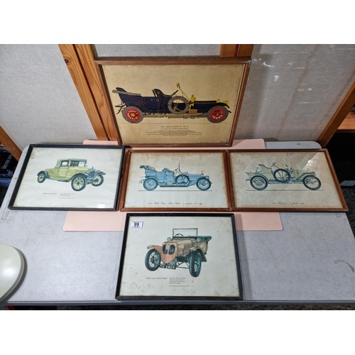 99 - A quantity of 5x framed and glazed pictures of vintage and antique cars which includes a large pictu... 