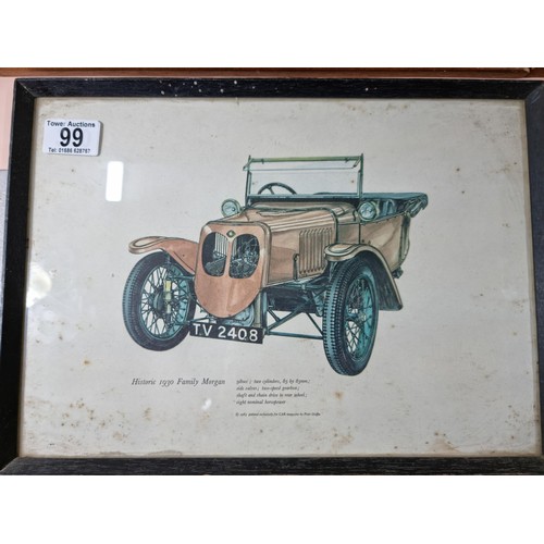 99 - A quantity of 5x framed and glazed pictures of vintage and antique cars which includes a large pictu... 
