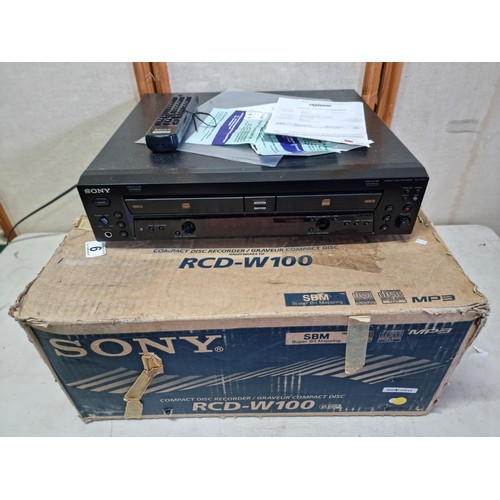A boxed Sony compact disc recorder model RCD-W100, with MP3 player ...