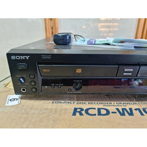 A boxed Sony compact disc recorder model RCD-W100, with MP3 player ...