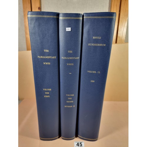 3x antique hardback books to include 2x The Parliamentary Writs along ...