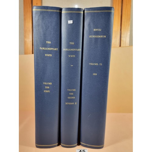 3x antique hardback books to include 2x The Parliamentary Writs along ...