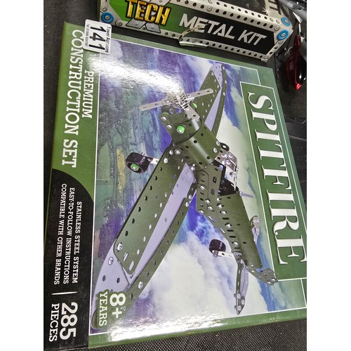 Collection of 4x boxed Metal Kit models to include a digger, Spitfire ...
