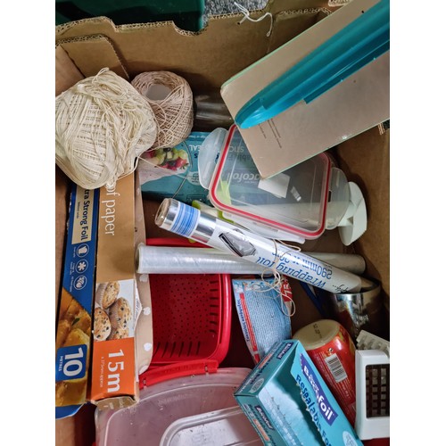 12 - A large selection of kitchenware to include saucepans, drinking glasses and consumables such as foil... 