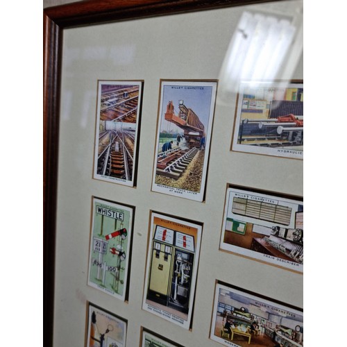 30 - A framed and glazed set of locomotive themed cigarette cards in good condition.