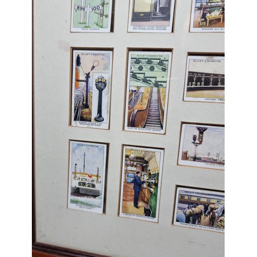 30 - A framed and glazed set of locomotive themed cigarette cards in good condition.