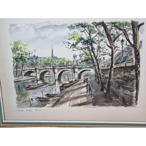 40 - A pair of Gabrielle Ardant framed and glazed watercolours, one is titled 'Pont Neuf, Paris' and the ... 