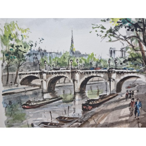 40 - A pair of Gabrielle Ardant framed and glazed watercolours, one is titled 'Pont Neuf, Paris' and the ... 