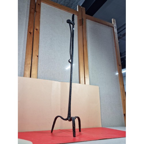 23A - A rare wrought iron floor standing 18th Century Peerman / Kienspanhalter made for bog wood the candl... 