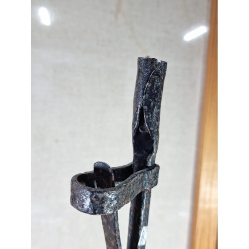 23A - A rare wrought iron floor standing 18th Century Peerman / Kienspanhalter made for bog wood the candl... 