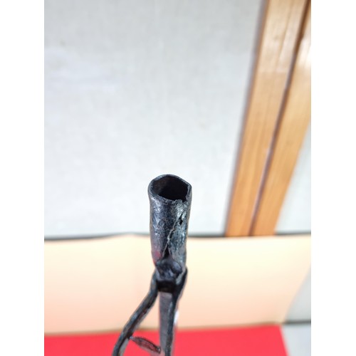 23A - A rare wrought iron floor standing 18th Century Peerman / Kienspanhalter made for bog wood the candl... 