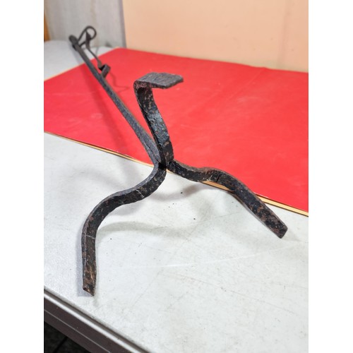 23A - A rare wrought iron floor standing 18th Century Peerman / Kienspanhalter made for bog wood the candl... 