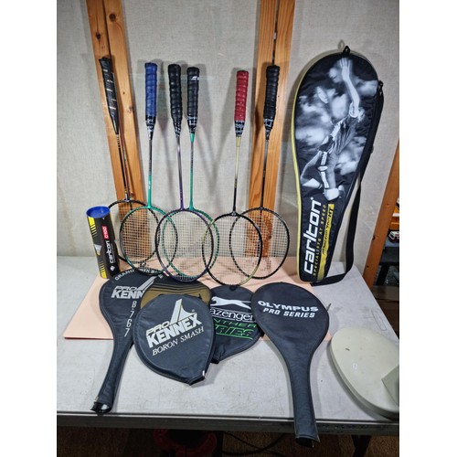 A quantity of 6 badminton/squash rackets of various brands to include ...