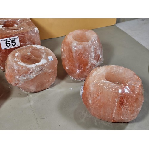 65 - A collection of 5 Himalayan salt lamp tea light holders in good order to include one square one and ... 