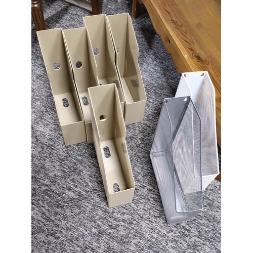 67 - A collection of 7x A4 size office organiser plastic storage cases and 2x metal wall hanging storage ... 