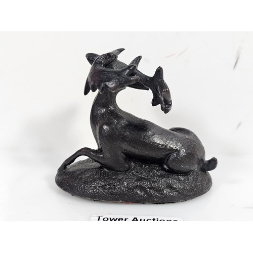 73 - A good quality well detailed bronze miniature deer figure figure with good detailing but unsigned, t... 