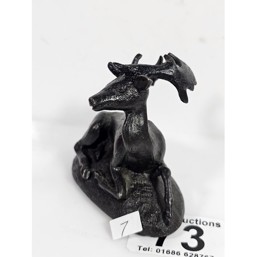 73 - A good quality well detailed bronze miniature deer figure figure with good detailing but unsigned, t... 