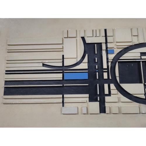 61 - An original abstract wooden block built picture by Cuban artist Wifredo Arcay titled 'Luza 1957' usi... 