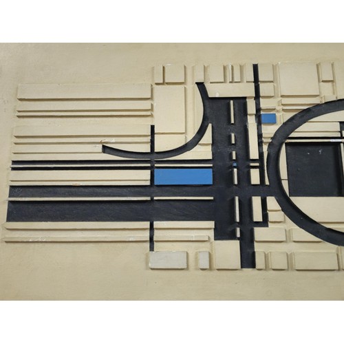 61 - An original abstract wooden block built picture by Cuban artist Wifredo Arcay titled 'Luza 1957' usi... 