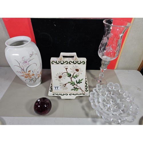 77 - A selection of items to include a lovely quality ceramic hand painted cheese dome with a floral desi... 