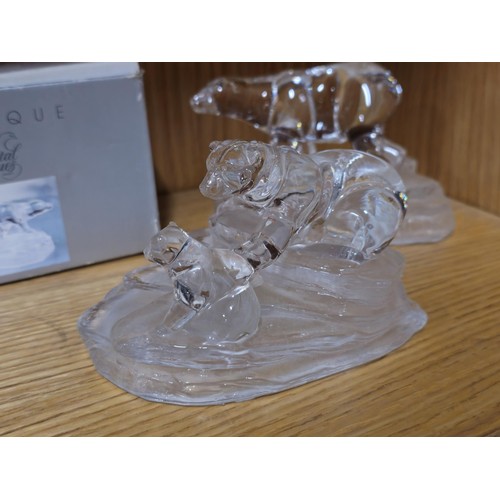 87 - A collection of 3x Cristal D' Arques France glass animal figures to include 3x polar bears one with ... 