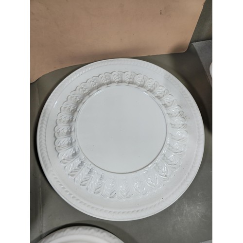 96 - A good quality white large lided tureen with a large ladle standing on a matching tray with a leaf d... 