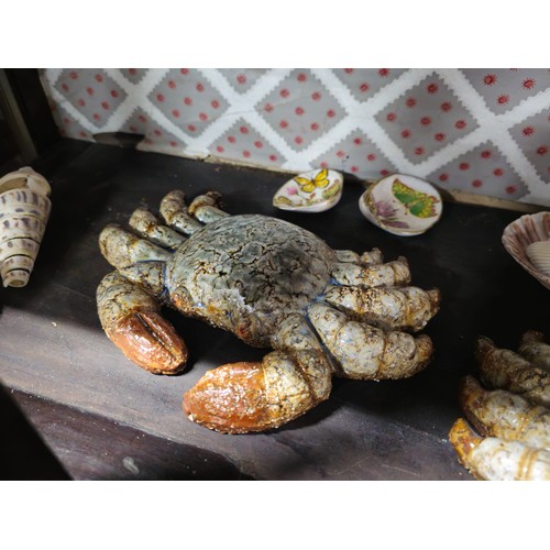 90 - A quantity of collectables to include 3x pottery wall hanging crabs a collection of collectable shel... 