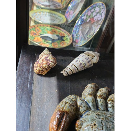 90 - A quantity of collectables to include 3x pottery wall hanging crabs a collection of collectable shel... 