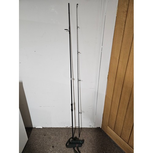 94 - A good quality 12ft long 2 section carp fishing rod in good order with a carryall harness by Fuji Gu... 