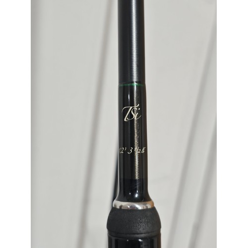 94 - A good quality 12ft long 2 section carp fishing rod in good order with a carryall harness by Fuji Gu... 