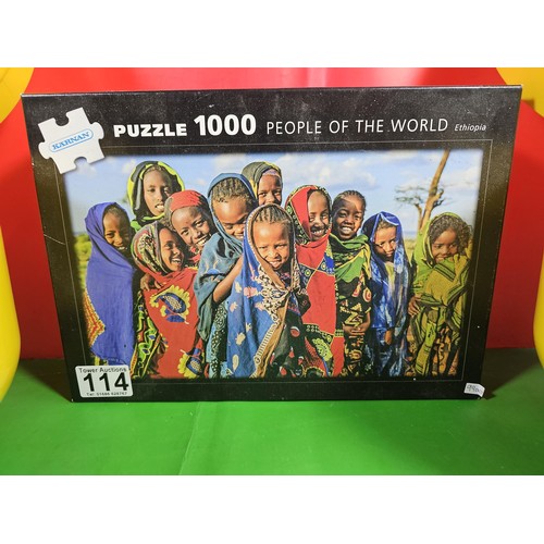 114 - 2x original Lego containers in the form of Lego heads both full of Lego pieces along with 3x jigsaws... 