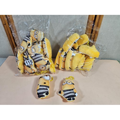 115 - Collection of Minion style key ring in the form of a small yellow plush toy with a plastic fastener,... 