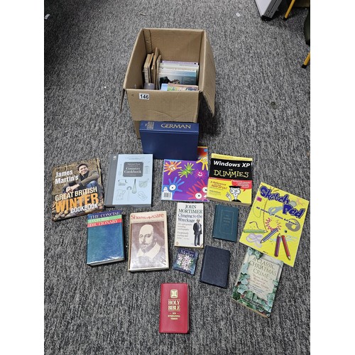 149 - Box containing a quantity of assorted books to include Collins German Dictionary, Collins Oxford Dic... 