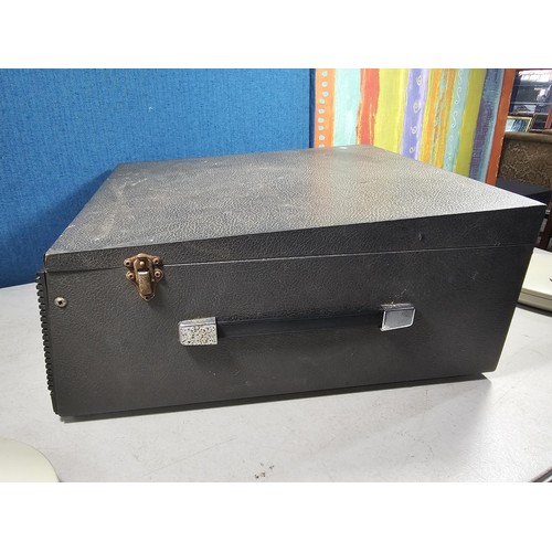 147 - Vintage Ferguson table top record player, with lift up lid and built in speaker to the front, the re... 
