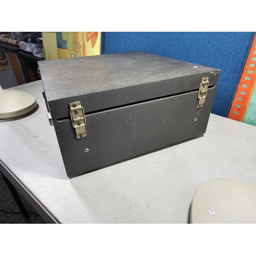 147 - Vintage Ferguson table top record player, with lift up lid and built in speaker to the front, the re... 