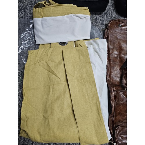 150 - A quantity of collectables to include a leather style Sterling foldable suit bag, a pair of mustard ... 