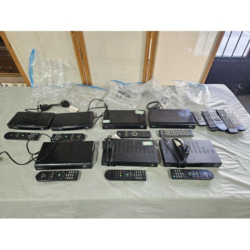 151 - A large collection of 7 sat boxes to include 2x Grundig Free sat boxes No. GUFSAT02SD,  3x Bush free... 