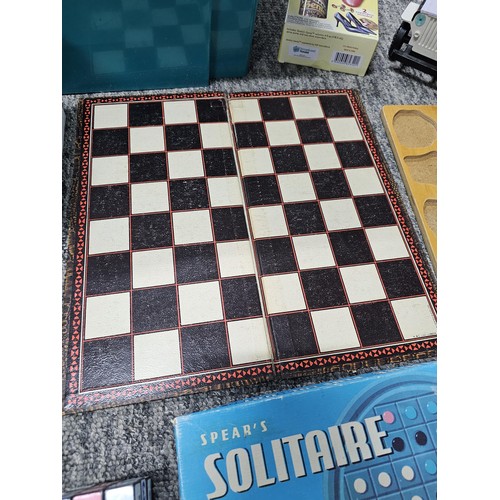 157 - Green crate containing a large quantity of assorted toys to include wooden building blocks, chess bo... 