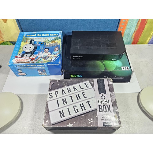138A - 3x boxed items to include a boxed LED light box, a Thomas the Tank and Friends train set by Ravensbu... 