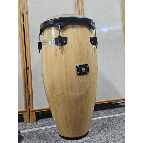 170 - A good quality single conga drum in good order labelled Cosmic Percussion with a beech base. Stands ... 