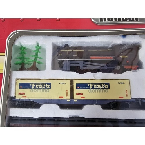 134 - A boxed complete plastic train set by the Railcar company, set appears complete including, the engin... 